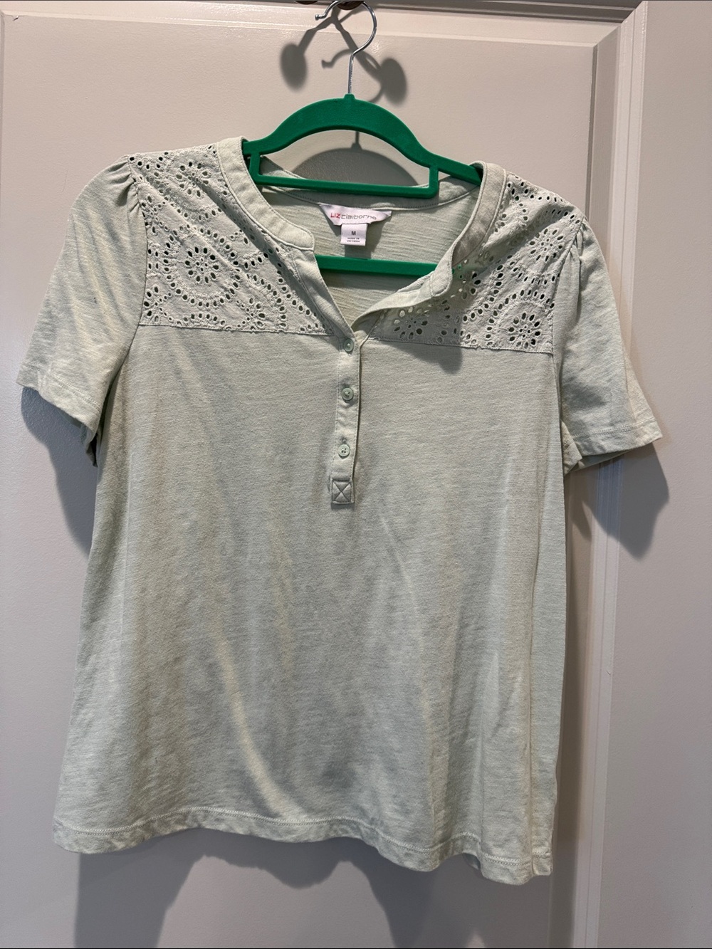 Liz Claiborne Mint Green Eyelet Henley Tee